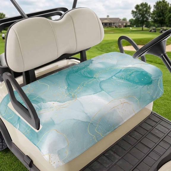 Golf Cart Seat Covers for 2 Seater,Marble Aqua Microfiber Cart Seat Towel Blanket,Gradient Gold Aesthetics Abstract Minimalist Art Absorbent NonSlip Bench Seats Protector for Golf Course 51"x31"