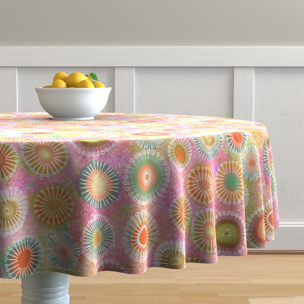 Round Tablecloth Boho Blooms Modern Bohemian Abstract Pink Orange