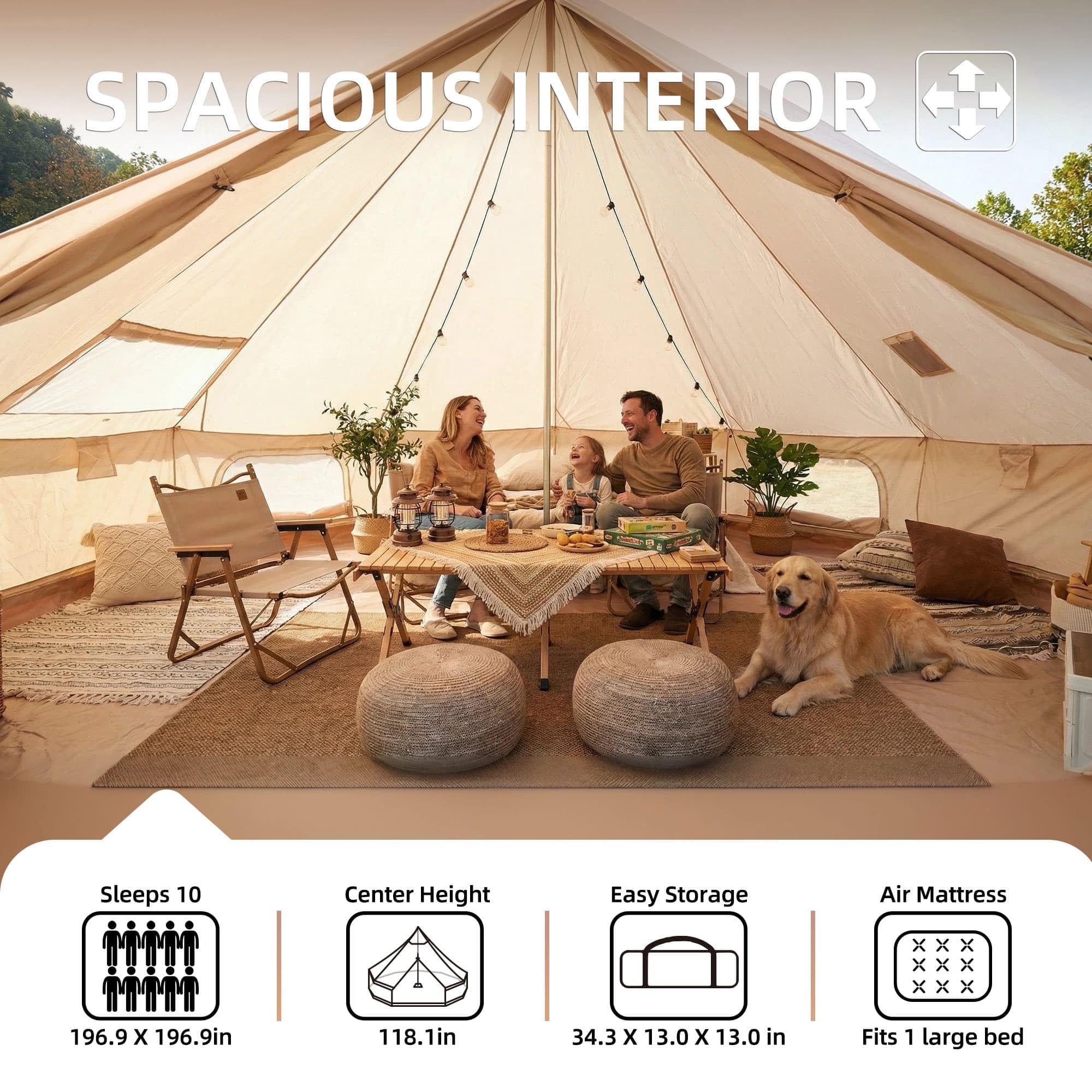 16.4FT 4 Season Bell Tent, Waterproof Glamping Yurt with Stove Jack, Fits 10 People for Family Camping & Outdoor Parties, Green