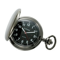 Men's Gun Metal Black Dial Covered Quartz Pocket Watch with Chain # GWC15042BBK
