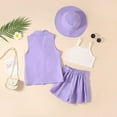 thumbnail image 4 of KYAIGUO Kids Toddler Girls Summer Formal Suit Set Outfits 4PCS Set Baby Sleeveless Jackets + Short Pants+C amisole+Hat Set ,Sizes 2-9T, 4 of 7
