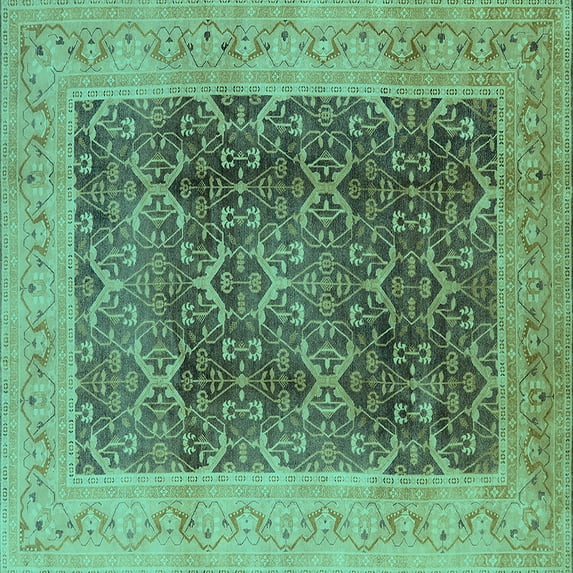 Ahgly Company Indoor Square Oriental Turquoise Blue Traditional Area Rugs, 3' Square