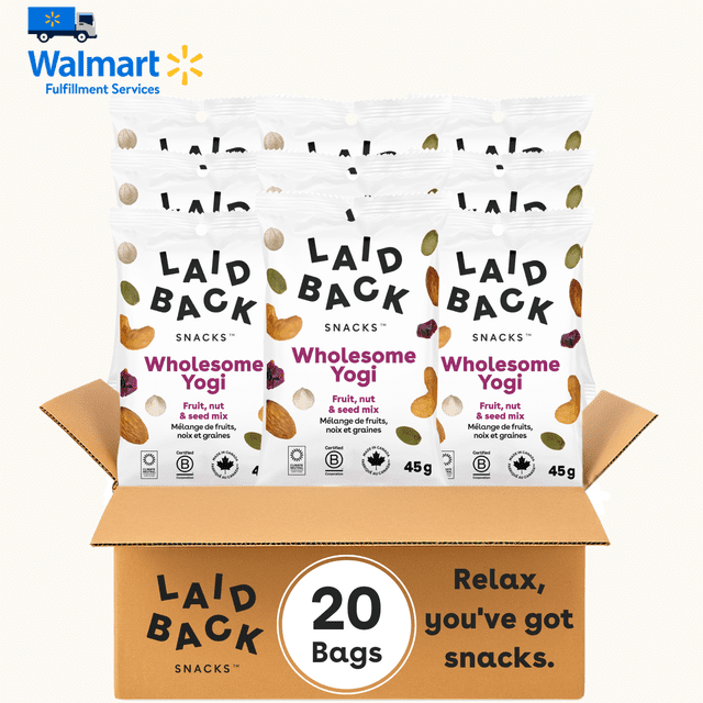 Laid Back Snacks | Mix Wholesome Yogi (Dried cranberries, Yogurt chips, Roasted cashews, Almonds, Pumpkin seeds), 20 x 45 g - Healthy, Guiltless, Low fat, High fiber snack, Chips alternative
