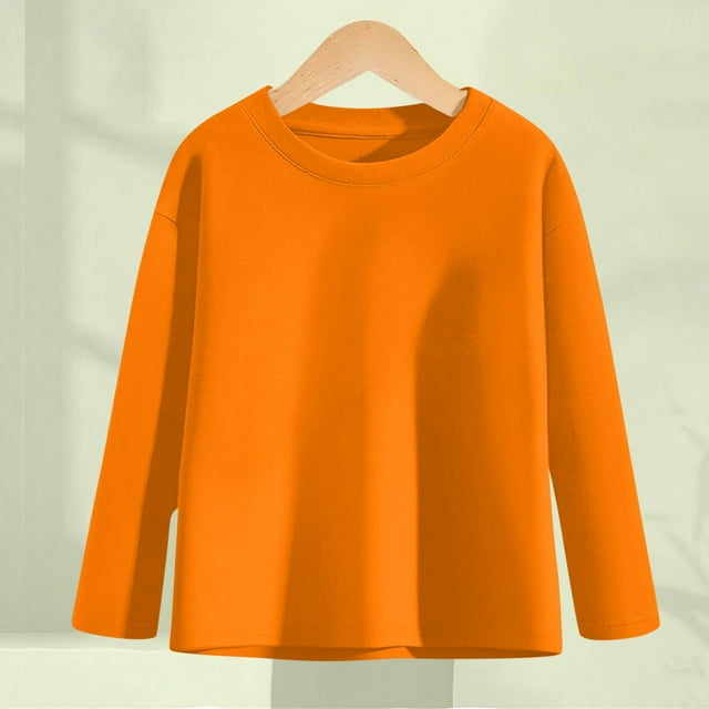 Haut à Manches Longues Col Rond Couleur Unie pour Filles et Garçons - Chemise Décontractée en Polyester Spandex Confortable pour Usage Quotidien