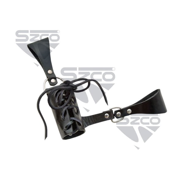 SZCO Angled Dagger/Sword Frog with Black Leather Strap, 7.5x9.5 Inch Belt Holder for Costumes, Cosplay & Displays