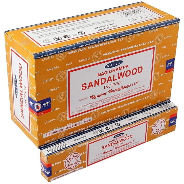 Varitas de incienso Satya Nag Champa Sándalo, 12 paquetes