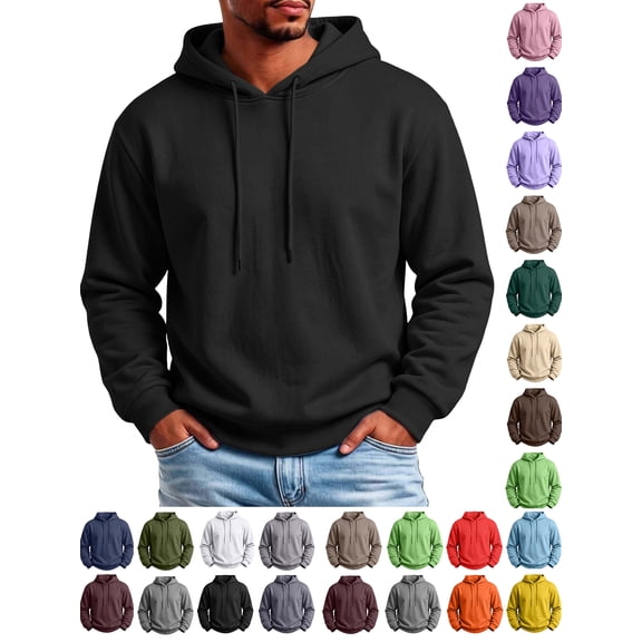 RJMDKXZ Fleece Hoodies for Men Pullover Loose Fit Casual Solid Long Sleeve Drawstring Fleece Lined Sweatshirts Comfy Warm Tops with Hood