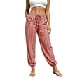 thumbnail image 3 of UKHCCC Women's Cotton Linen Joggers for Women Striped Pants with Pockets Elastic Waist Casual Drawstring Trousers Loose Fit Summer Beach S-2XL, 3 of 8