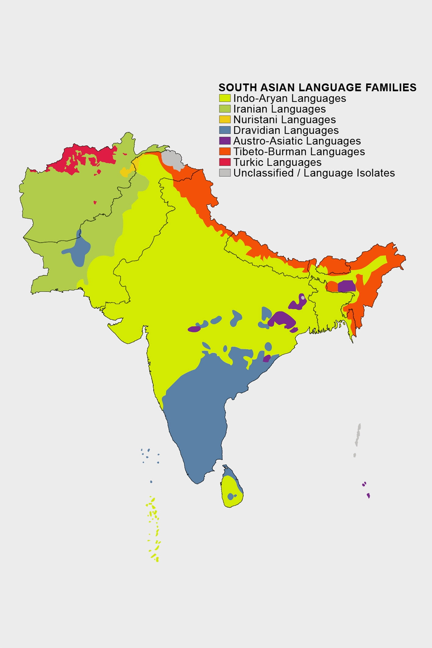 24x36 gallery poster, Map of language families of South Asia, India ...