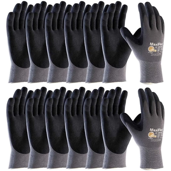 MaxiFlex 34-874 Ultimate - Nylon Micro-Foam Nitrile Grip Gloves -Gray, Large (Pack of 12)