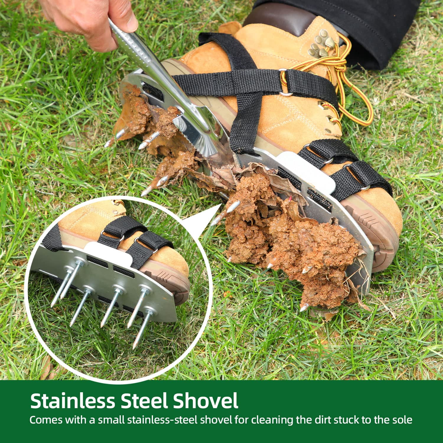 Metal Lawn Aerator Shoes  Upgraded Aluminum Aerating Shoe With 2.2" Durable Spikes Free-installation Spiked Sandals Stainless Steel Shovel For Yard Patio Garden Grass