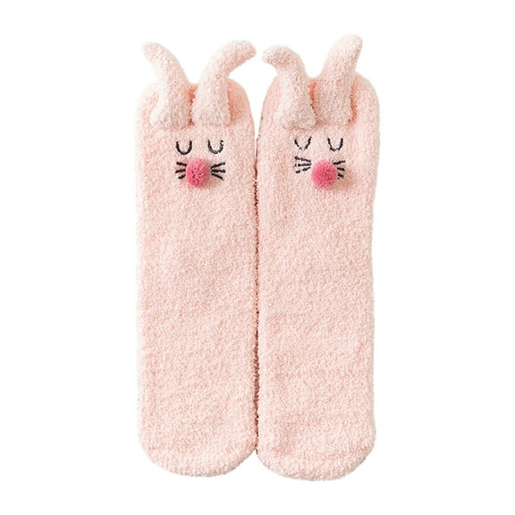 WREESH Women Fashion Long Socks Running Socks Causal Winter Warm Leg Warmers Coral Fleece Crochet Socks Pink