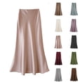 thumbnail image 2 of Ticikt Women's Elegant Satin High Waist Hidden Elasticized Waistband Flared Casual A Line Midi Skirt Casual Ladies Skirts,Color:Army Green,Size:M, 2 of 3