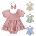 thumbnail image 4 of Vdoaml Baby Clothes for Girls Short Sleeve Bodysuit Infants Gingham Cute Romper Dress with Bow Headband 0-3 Months Red, 4 of 4