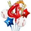 8 Pcs Baseball Balloons Set - Includes Baseball Foil Balloons, Baseball Glove Balloons, Baseball Bats Balloons, Number4 Balloon, Blue Red Star Balloons, Baseball Stickers for Baseball Party Supplies