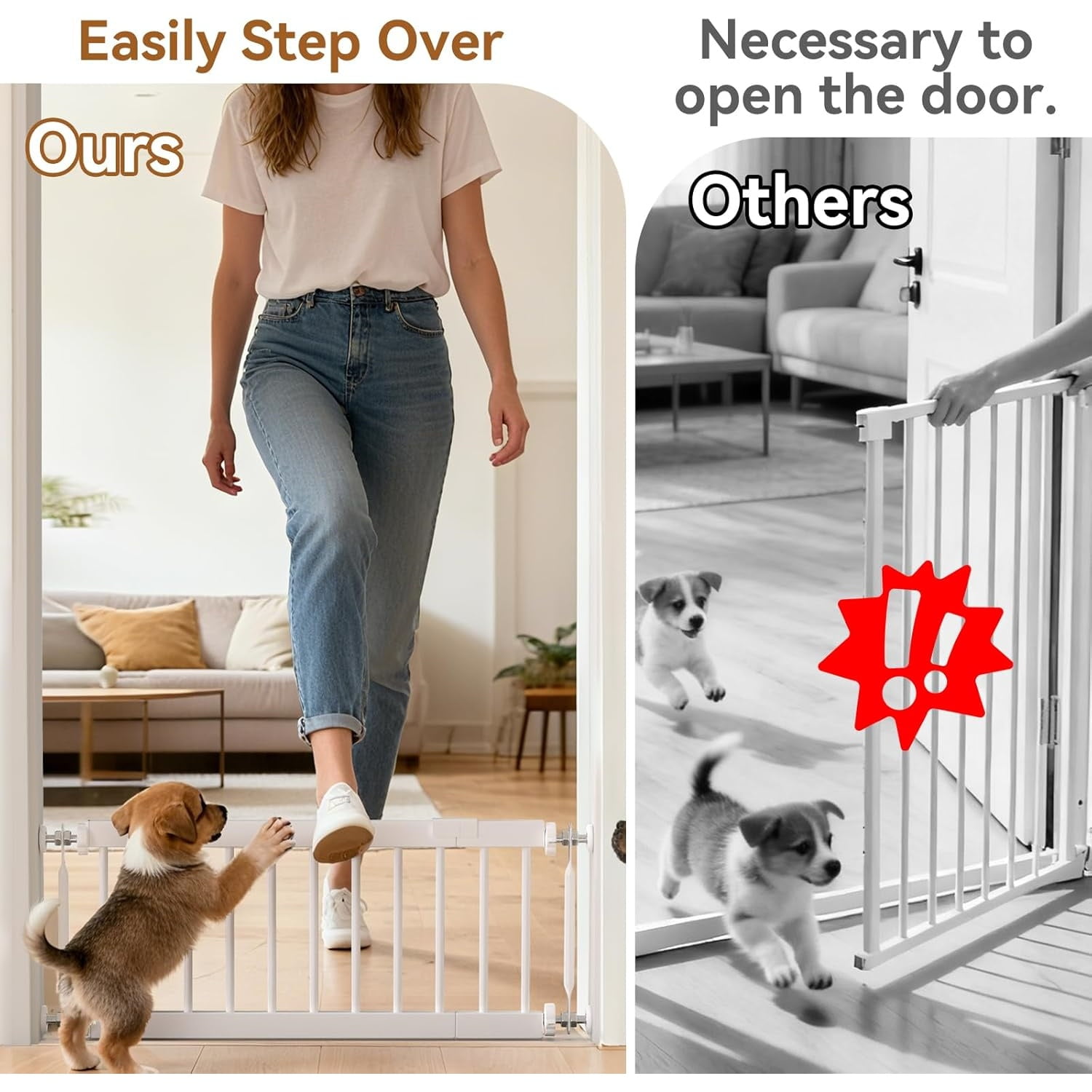 18"-45" Adjustable Extra Wide Metal  Gate to Step Over, 10" Tall Small Pet Gate with 3 Extension Kits, Pressure Mounted for Doorways & Stairs