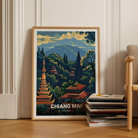 Chiang Mai Thailand Cityscape Travel Wall Art, Unframed Paper Poster 8x10in