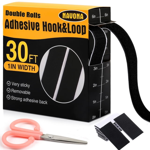 Cinta de velcro adhesiva Navona 9 m x 2,5 cm negra