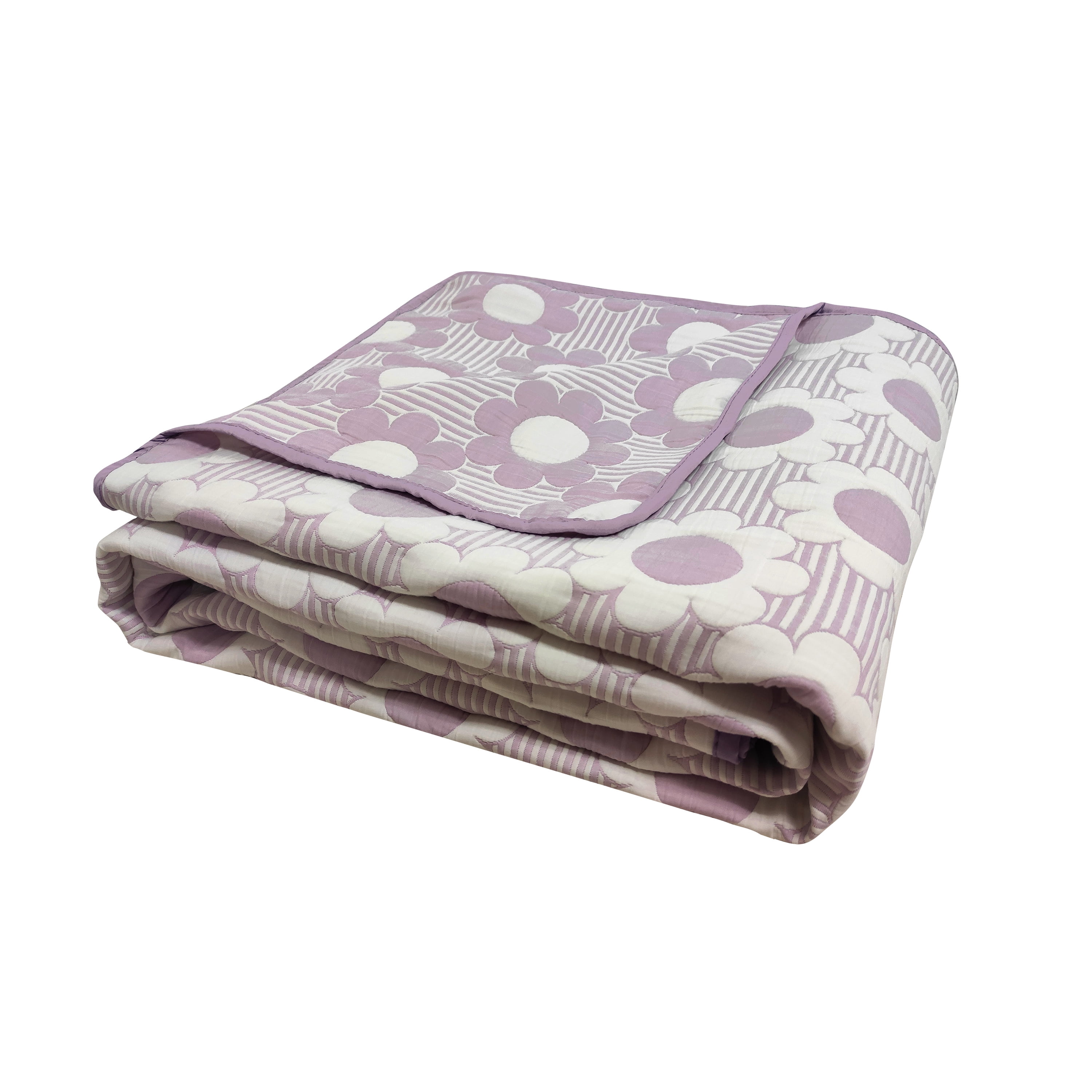 Daisy Flower Lilac 3-Piece Soft Matelasse Jacquard Cotton Blend Quilt Set - Full/Queen