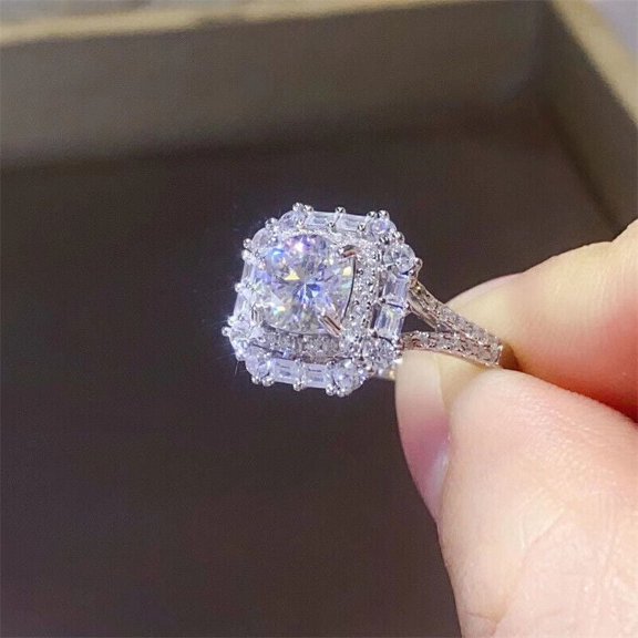 Valnetine Gift 1.00CT Round Cut Lab Created Diamond Cluster Engagement Ring Real 925 Sterling Silver 14K White Gold Plated