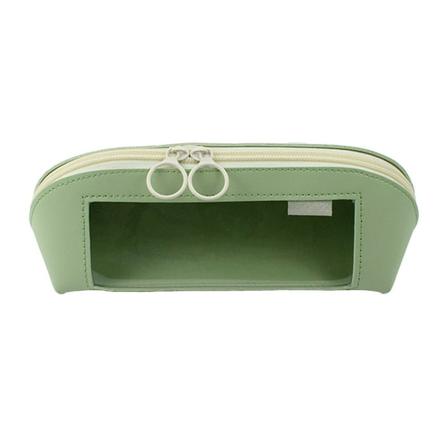 Large Pencil Case Leather Textured Pencil Case, Transparent Window, Waterproof Large Capacity Pencil Case, Student Pencil Case