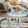 thumbnail image 6 of Marine Life Round Living Room Rugs 4 ft, Blue Shell Coral Starfish Blue Wood Grain Eucalyptus Leaves Washable Area Rug Non-Slip Sturdy Edge Binding Round Carpet for Entryway Kitchen Bedroom Bathroom, 6 of 9