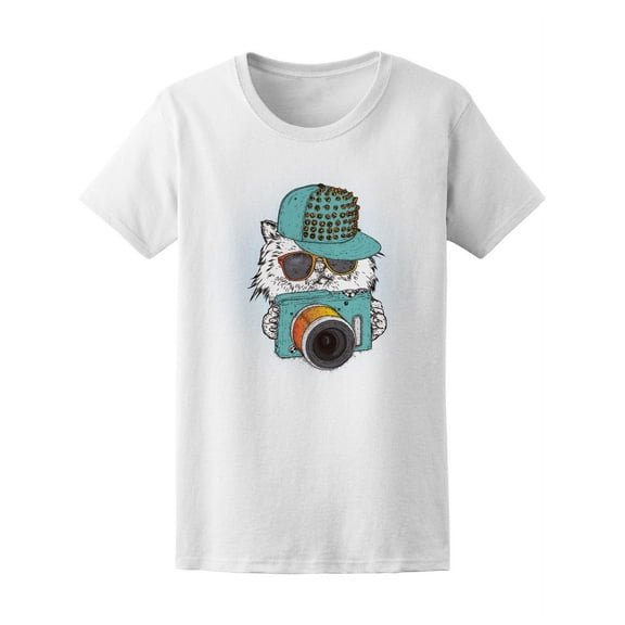 Trendy Long Haired Cat Camera T-Shirt Women -Image by Shutterstock, Female Small
