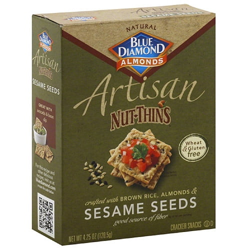 Blue Diamond Almonds Artisan NutThins Sesame Seeds Cracker Snacks, 4.