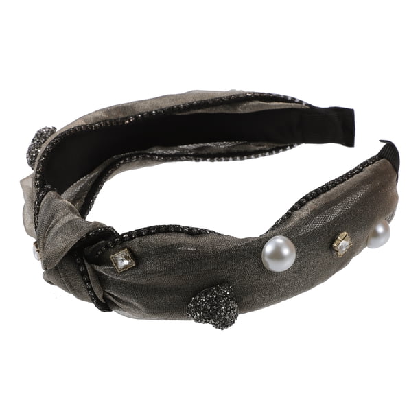 diadema de malla con diamantes de imitación de perlas sintéticas, diadema acolchada brillante, diademas de cristal sintético, accesorios para el cabello para mujeres, champán, 1.3 pulgadas de ancho