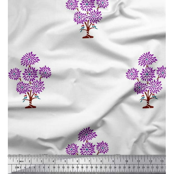 Soimoi Poly Georgette Fabric Text,Floral & Greek Key Block Decor Fabric Printed Yard 42 Inch Wide