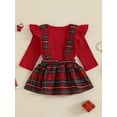 thumbnail image 4 of 2-Piece Baby Toddler Girls Clothing Set 0 3 6 12 18 Months Ruffles Long Sleeve Romper Reindeer Plaid Bow Overall Skirt Outfits, 4 of 9