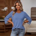 thumbnail image 7 of Qwertyu Womens Top 3/4 Sleeve T-shirts for Women Casual Crew Neck Three Quarter Length Sleeve Solid Fashion Loose Pullover Blue 2XL, 7 of 7