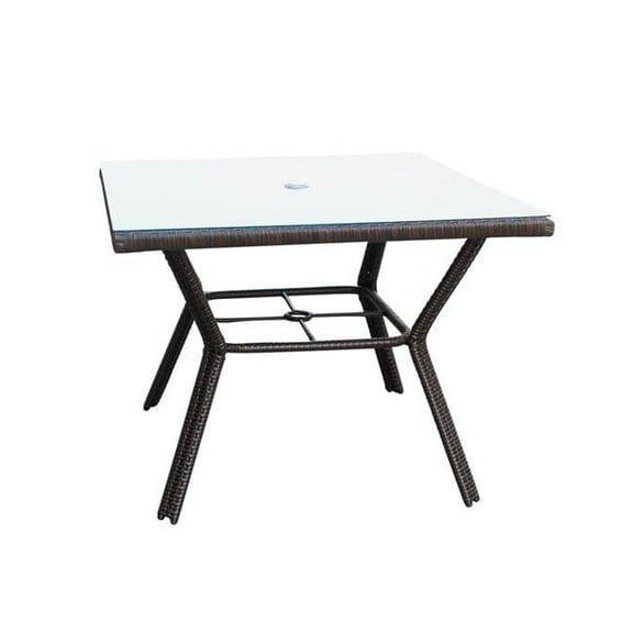 Jeco 40" Square Glass Top Patio Dining Table in Brown