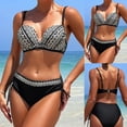 thumbnail image 2 of Gibobby Trajes de Baño para Mujer Bikini estampado de cintura media para mujer Trajes de baño sexy push up de dos piezas Traje de baño vintage Conjunto d(Negro,G), 2 of 4