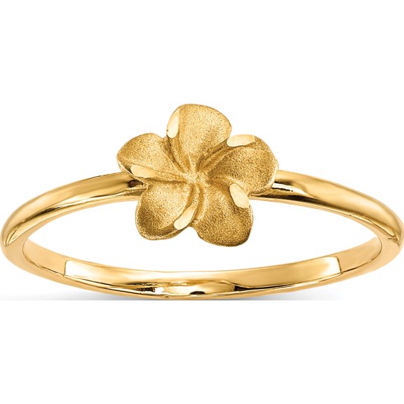 14K Yellow Gold Satin & Diamond-Cut Plumeria Ring (Size 7) Made In United States r630