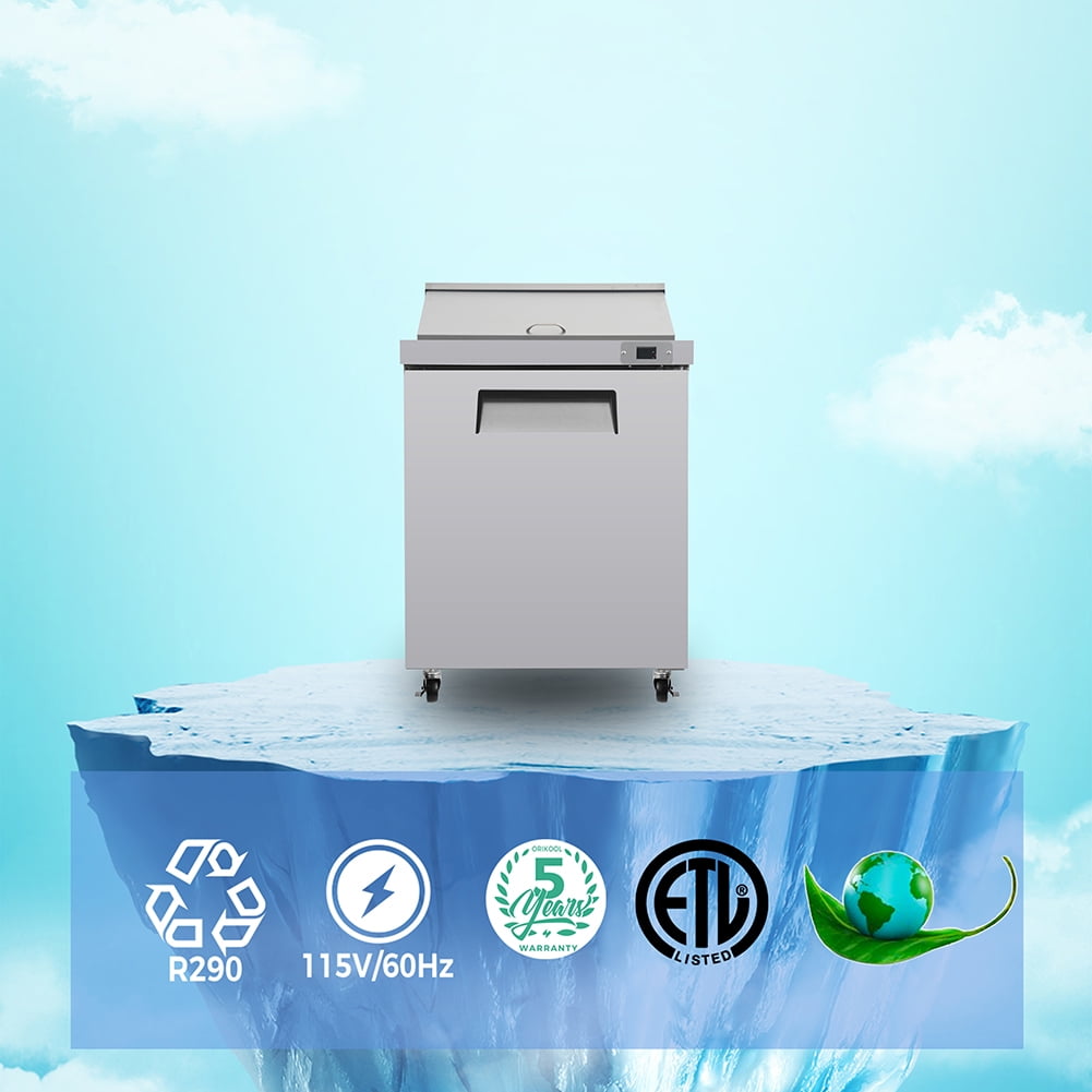 Yesurprise Commercial Refrigerator, Sandwich Prep Table with Adjustable Shelf Brackets, Automatic Defrosting Function, Food Pans, Detachable Cutting Board Salad Refrigerator