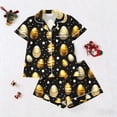 thumbnail image 4 of Seffadzy Women's Easter Print Milk Silk Pajama Set, Button Front Cardigan with Lapel Collar, Short Sleeve Top Shorts Loungewear (1 Top + 1 Bottom) Suitable for casual home wear_Gold_XL, 4 of 5