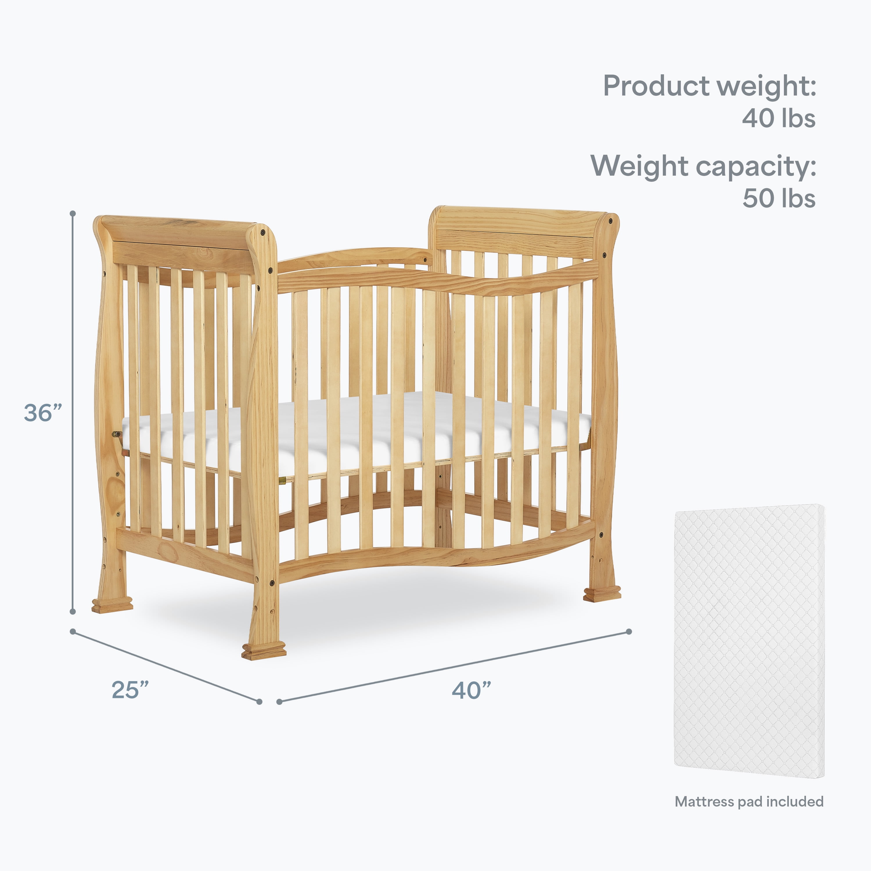 Dream On Me Piper 4-in-1 Convertible Mini Crib, Natural