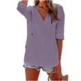 thumbnail image 5 of Women's Beach Cover Up Hoodies Sweatshirt Long Sleeve Sun Protection V Neck Breathable Shirt Top with Pockets Purple XXL, 5 of 7