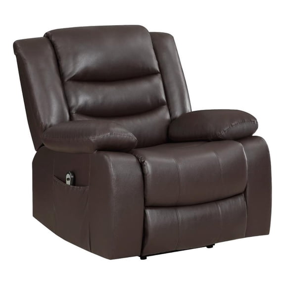 Carry 39 Inch Power Lift Recliner Chair- Solid Wood Dark Brown Faux Leather