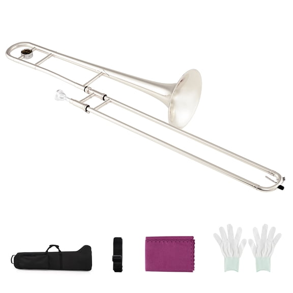 Gymax Slide Trombone for Beginners w/ Portable Case & Shoulder Strap 7C Mouthpiece Silver