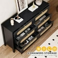 thumbnail image 3 of DWVO Natural Rattan 6 Drawer Dresser-Wooden Black Boho Double Dresser Chest of Drawers with Golden Handles-Modern Large Closet Dressers Storage Cabinet for Living Room/Hallway/Entryway, 3 of 13