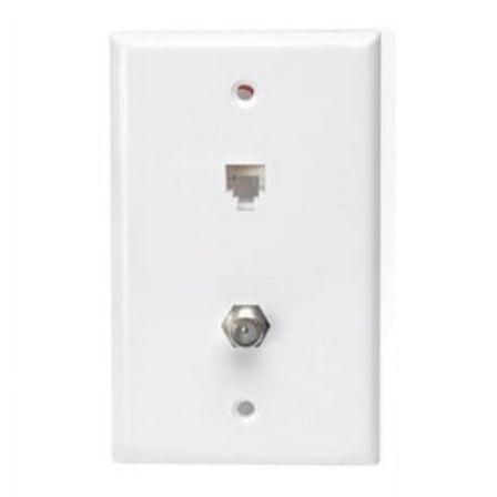 Leviton 40258-W White Combination Telephone Jack and F-Connector Wall Plate
