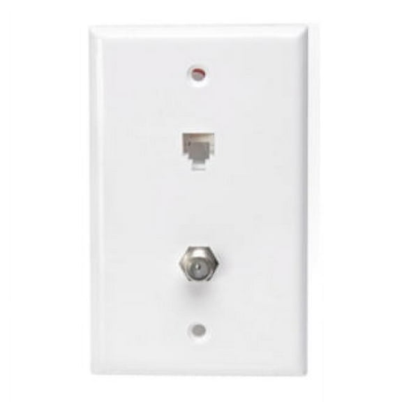 Leviton 40258-W White Combination Telephone Jack and F-Connector Wall Plate