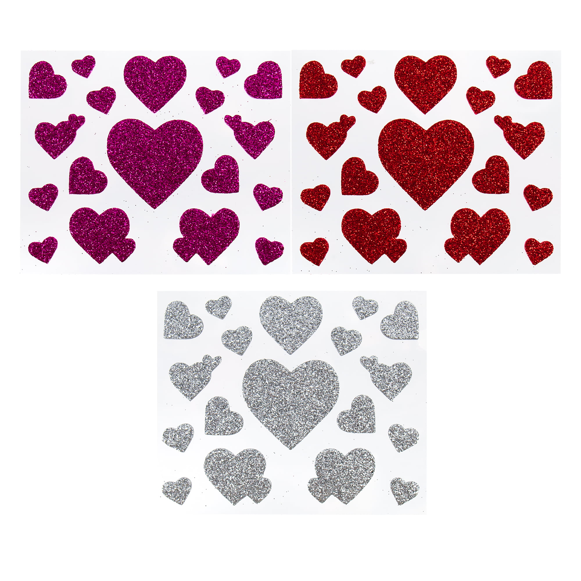 Solid & Glitter Heart Foam Stickers