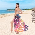 thumbnail image 6 of FORMRS Womens Long Sarong Beach Wrap Semi-Sheer Bikini Skirt Bathing Swimsuit Cover Up, Green Colorful Circles, 6 of 7