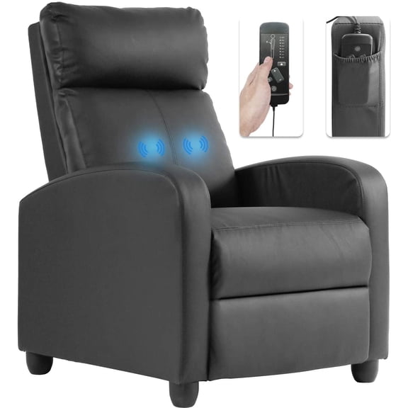 FDW Recliner Chair Breathable Padded PU Leather Massage Single Sofa Recliners,Black