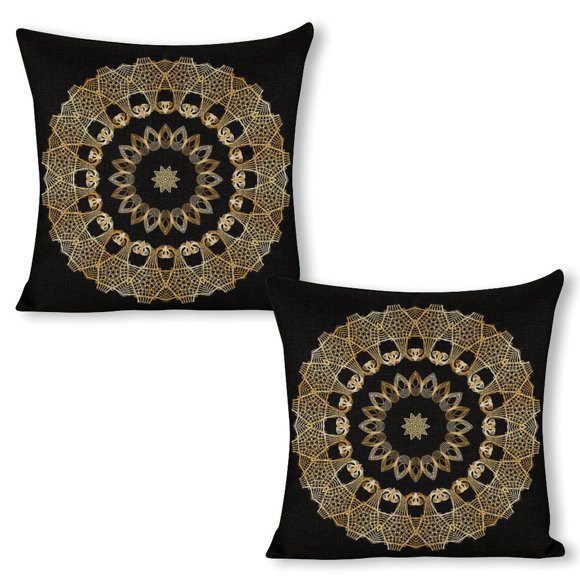 Golden Lines Kaleidoscope Pillow Covers 18X18 Set Of 2 Summer Flower Leaves Print Decorative Throw Pillow Cases Outdoor Farmhouse Decoration For Sofa Couch Bed