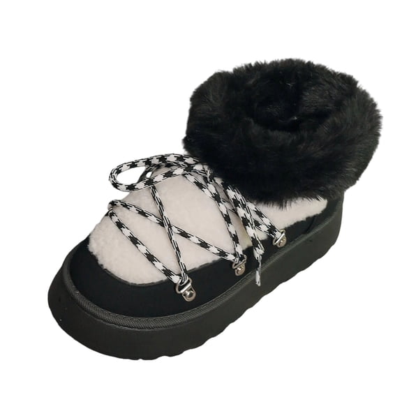 Npasoilc Snow Boots for Women,Winter Boots with Lace up Ankle Boots,Fluff Boots with Fleece,and Fur-Lined Casual Short Boots.