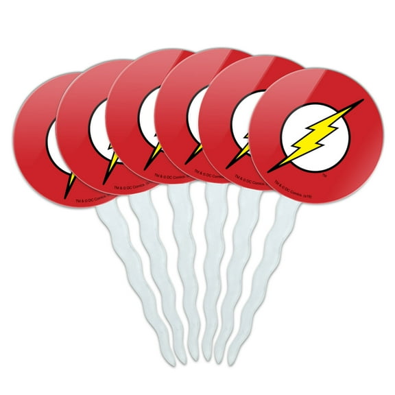 The Flash Lightning Bolt Logo Cupcake Picks Toppers Decoration Set of 6